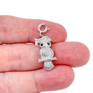 Monet Silver-Tone Owl Charm | Spring Ring | Graduation & Education